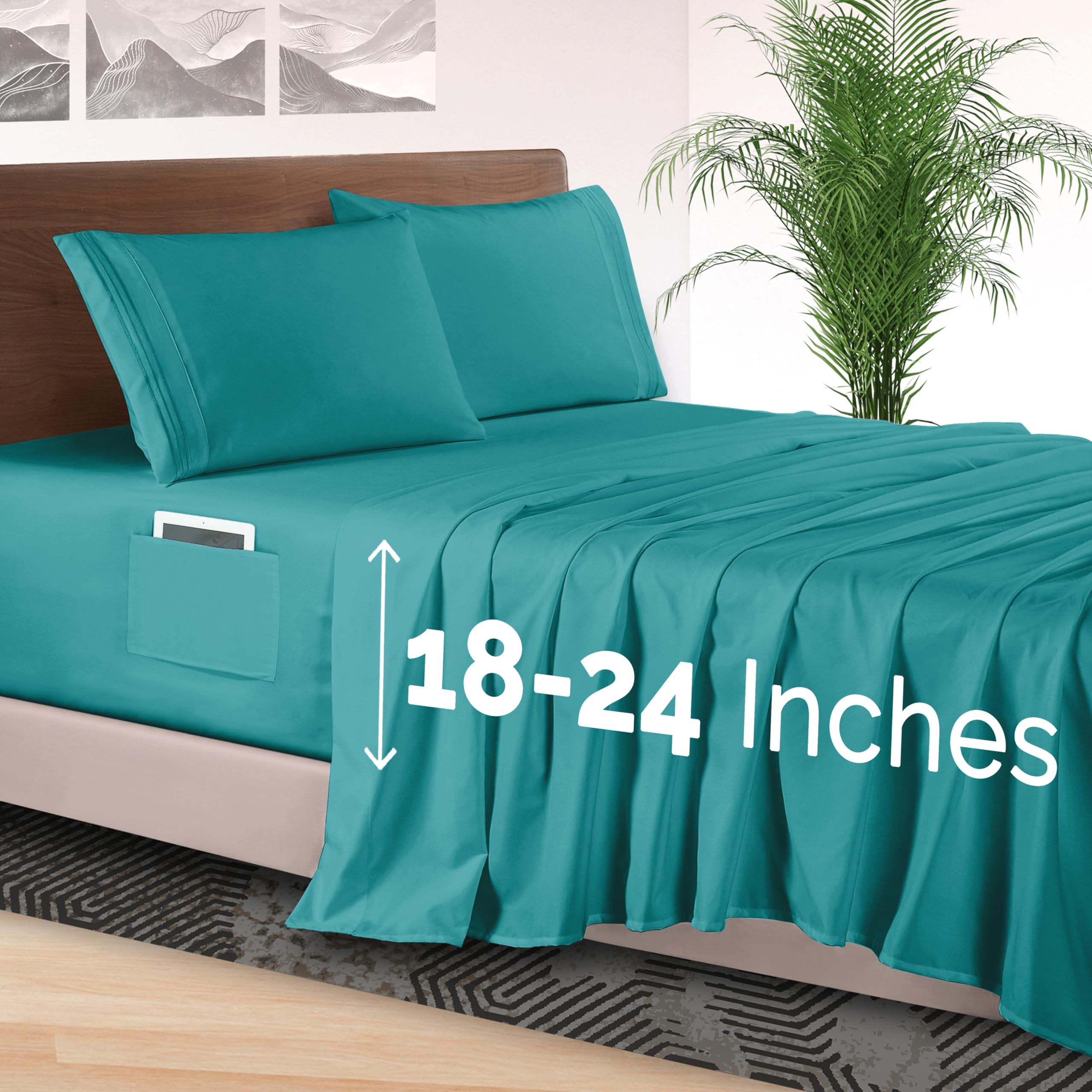 Elegant Comfort 4-Piece Bed Sheet Set - Luxury Bedding 1500 Premium Hotel Quality Microfiber, All Around Elastic 18-24 Inches Deep Fitted Sheet- Extra Deep Pocket Sheets, Full, Teal Image