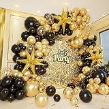 Conleke 161Pcs Black Gold Balloon Arch Kit with Explosion Star Foil Balloons