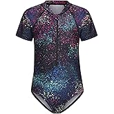 Girls One Piece Swimsuits Short Sleeve Rash Guard for Girl Hawaiian Bathing Suit with Sun Protection Beachwear