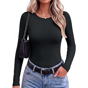 Women Long Sleeve Tops Trendy Thermal Shirts Fall Fitted Blouses Fleece Tee | Layering Basic Blouse,Knit Thermal Sweater,Soft