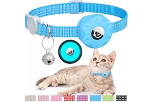 HOERAONR AirTag Cat Collar, Reflective Kitten Collar Breakaway Apple Air Tag Cat Collar, GPS Cat Collar with AirTag Holder and Bell, Lightweight Tracker Cat Collars for Girl Boy Cats Puppies (Luminous Blue)