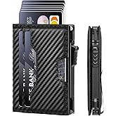 Vandz Wallet for Men, Minimalist Slim Wallet, Smart Pop Up Case RFID Blocking Bifold Wallet Credit Card Holder with Money Clip (Carbon Fiber Black)
