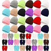 48-Piece Kids Winter Hats and Gloves Bulk 24 Knitted Beanies & 24 Pairs of Gloves Warm Set for Boys Girls Charity Care Bundle
