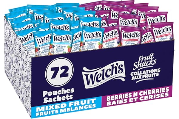 Welch's Fruit Snacks, Mixed Fruit & Berries 'N Cherries, Bulk Pack, Gluten Free, Individual Single Serve Bags, 22g (Pack of 7
