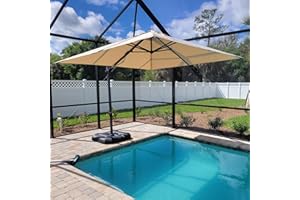 PURPLE LEAF 8 Feet Square Cantilever Umbrella Patio Umbrella with Base Outdoor Umbrella Aluminum with 360-degree Rotation for Garden Deck Pool Patio Beige