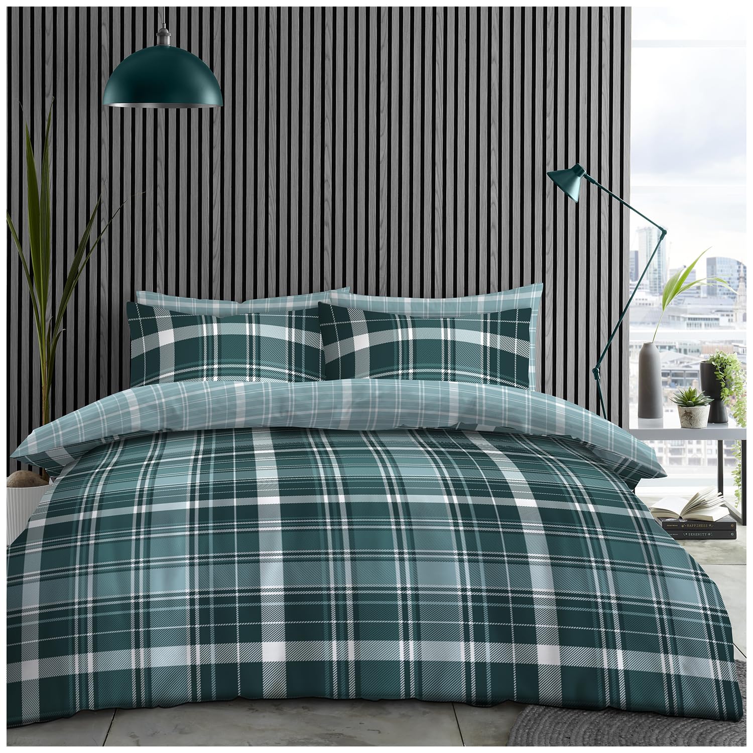 GC GAVENO CAVAILIA Polycotton Double Duvet Cover with Soft Pillow Cases - Reversible Bedding Comforter Cover (200x200 cm) - Soft Bedspread Duvet Set, Stirling Sheck