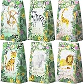 HaPiBiDesign Watercolor Safari Party Favor Bags - 24 Pcs Jungle Party Candy Bags with Stickers - Jungle Goodie Gift Treat Bags - Watercolor Safari Themed Birthday Party Supplies