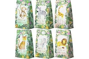 HaPiBiDesign Watercolor Safari Party Favor Bags - 24 Pcs Jungle Party Candy Bags with Stickers - Jungle Goodie Gift Treat Bags - Watercolor Safari Themed Birthday Party Supplies