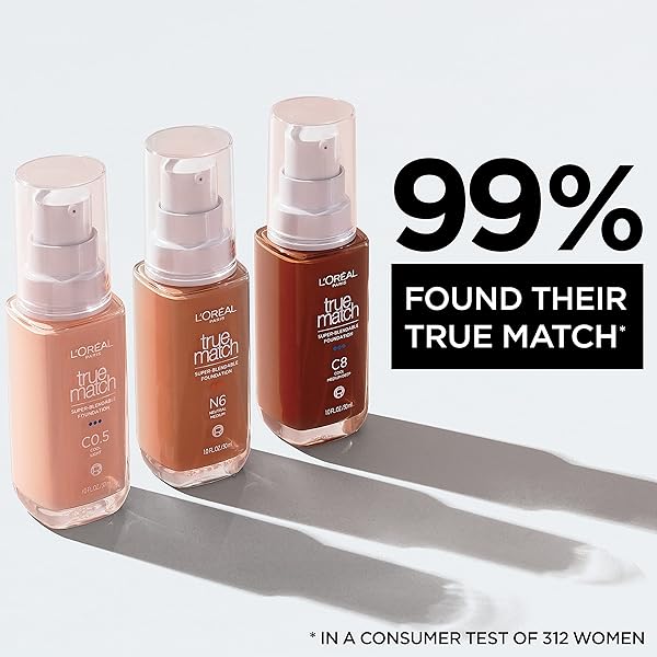 L’OREAL PARIS TRUE MATCH SUPER-BLENDABLE FOUNDATION, MEDIUM COVERAGE LIQUID FOUNDATION MAKEUP, N5.5, MEDIUM, 1 FL OZ
