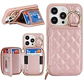 Hamany for iPhone 13 pro Case Wallet with Card Holder,for iPhone 13 pro Phone case Wallet with Zipper with Slot Kickstand Stand Case for Women and Man 5G 6.1 Inch-Rose Gold
