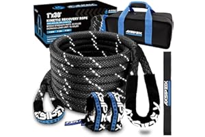 AXSIPEIX 1in x 30ft Kinetic Recovery Rope Kit (Reflective), 48,500Lbs, 35% High Elasticity, w/ 2 Soft Shackles, 16,166Lbs Work Load Limit for 4x4 Offroad Vehicle