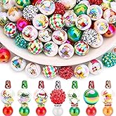 BONNY BOXX 50pcs 16mm Christmas Acrylic Beads, Snowman Santa Gingerbread Grinch Xmas Tree Bubblegum Chunky Beads for Xmas Decoration Garland Beadable Pen Jewelry Making DIY Home Decor