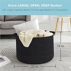 MEGASKET Large Black Blanket Basket, 22" X 22" X