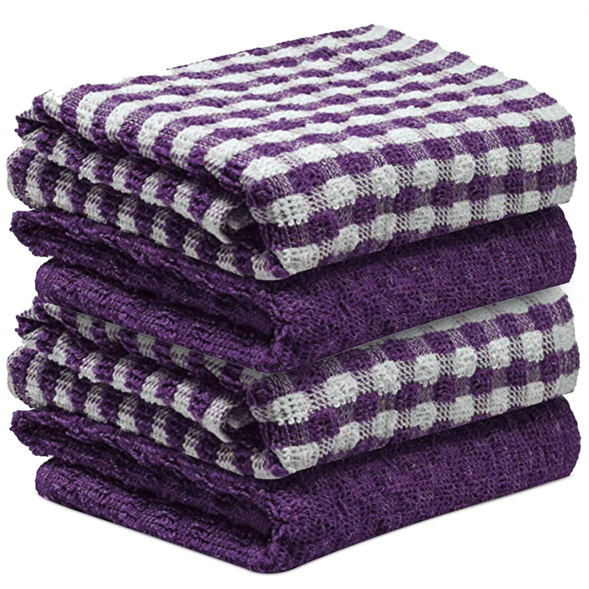 Towelogy® 4 Pack Kitchen Towel Set Monocheck Purple 100% Cotton Terry Tea Towels for Drying Dishes Multipurpose Dish Towels | Highly Absorbent & Durable 45x65cm (Purple White, 4) — image 1