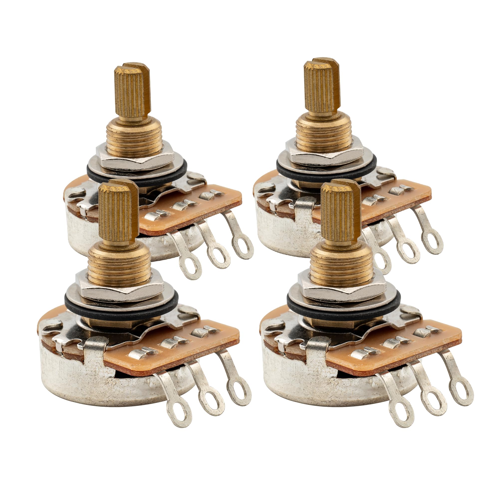 Musiclily Pro B250K Full Brass Inch Sized Fine 24-Spline Split Shaft Pots Linear Taper Potentiometers for USA Electric Guitar Bass (Set of 4)