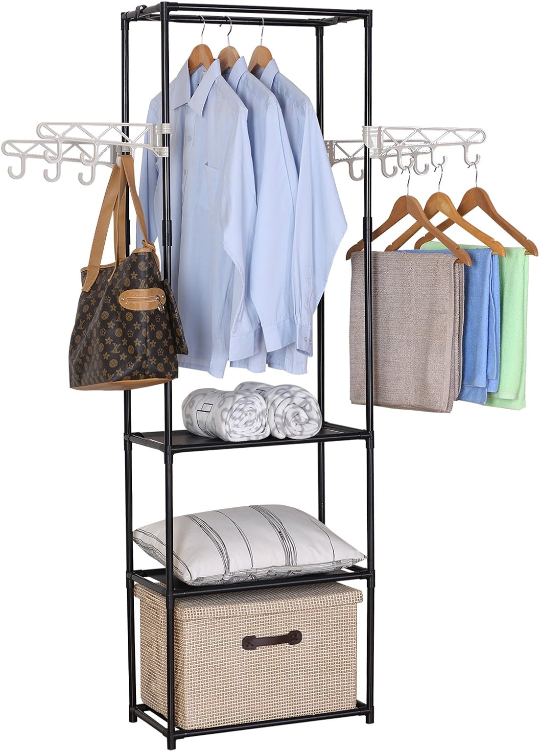 WOLTU Heavy Duty Clothes Rail, Coat Rack Stand Storage 3 Shelves Shoe