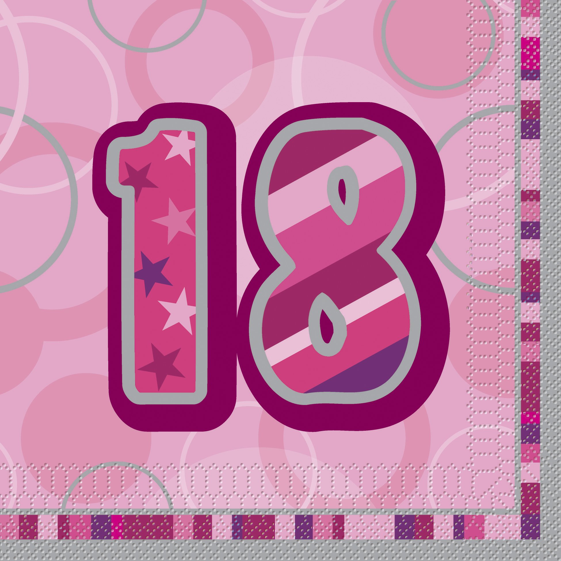 Unique Party 28438 - Glitz Pink 18th Birthday Paper Napkins, Pack of 16