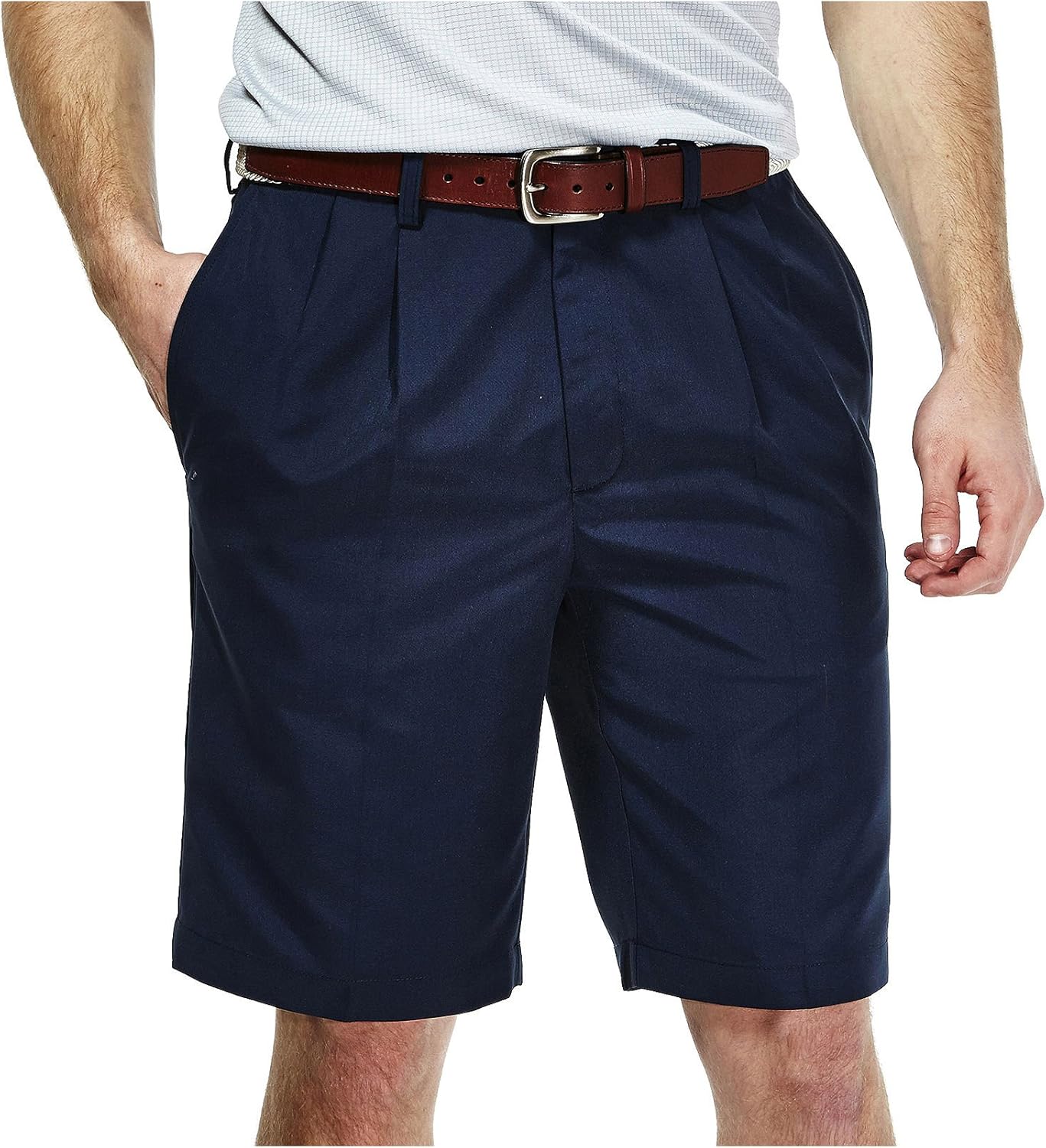 Haggar Men's Cool 18 Pleat Front Hidden Expandable Waist Short at  Men’s Clothing store: Men S Haggar Pants