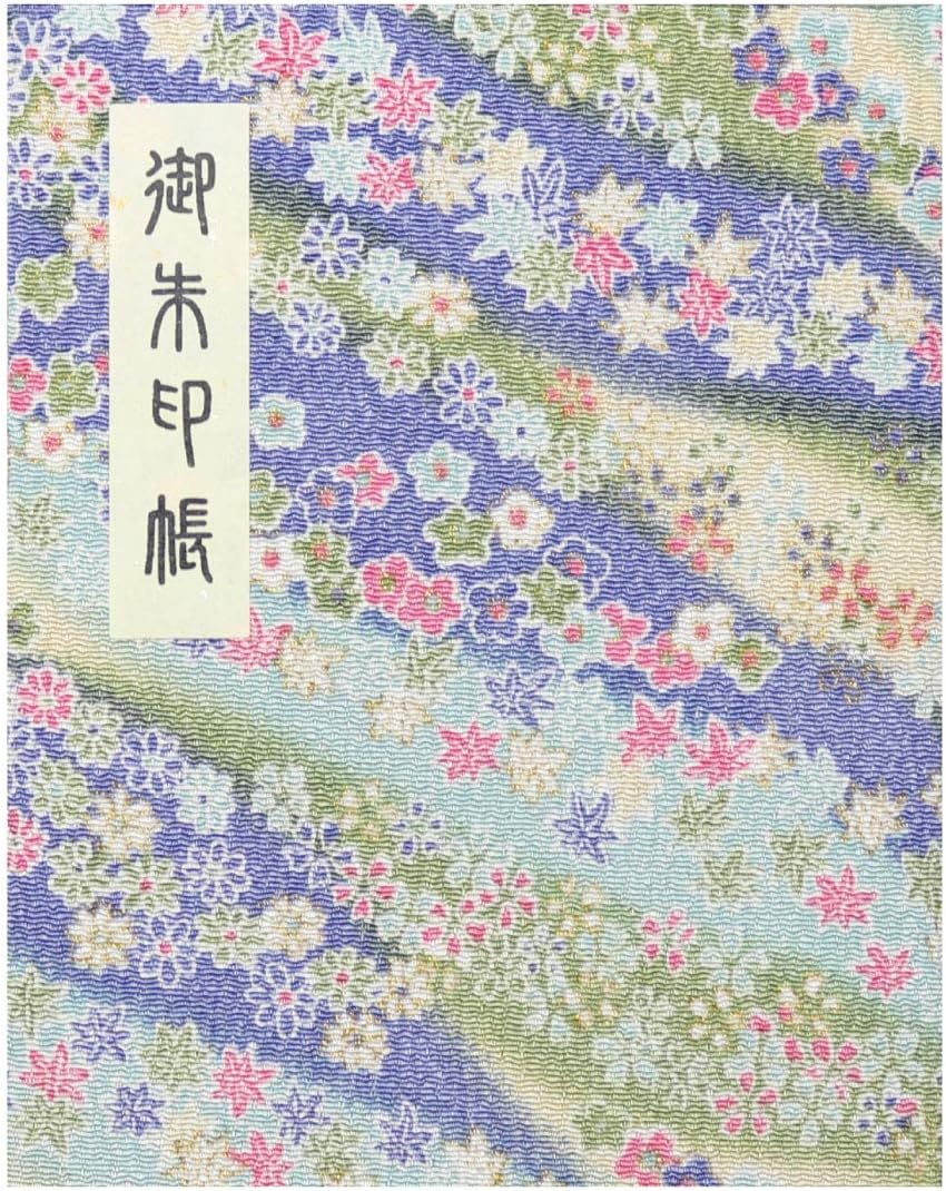 [HOTOKUDO] 'Goshuin-cho' Japanese pilgrimage stamp(note)book with protective cover. (Book type, Aqua. 60 pages, Colorful crape. H: 6.69" W: 5.31", (import japan))