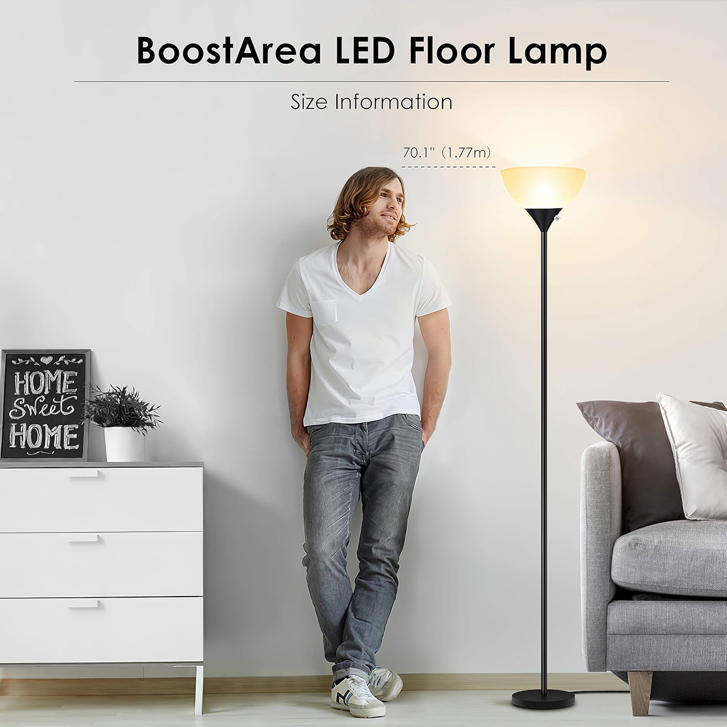 Floor Lamp - Standing Lamp, 9W LED Floor Lamp, Energy Saving & 50,000hrs Long Lifespan, 3000K Warm White, Eye-Caring, Torchiere Floor Lamps for Bedroom, Living Room, Office, Reading, Black Floor Lamps: Home Improvement