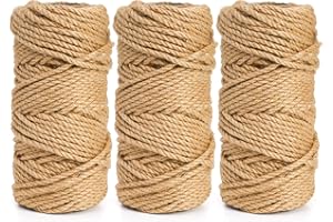 ZENFUN 3 Packs Total 492Feet Thick Jute Twine, 5mm 3Ply Heavy Duty Brown Jute Rope String, Natural Craft Rope Twine String fo