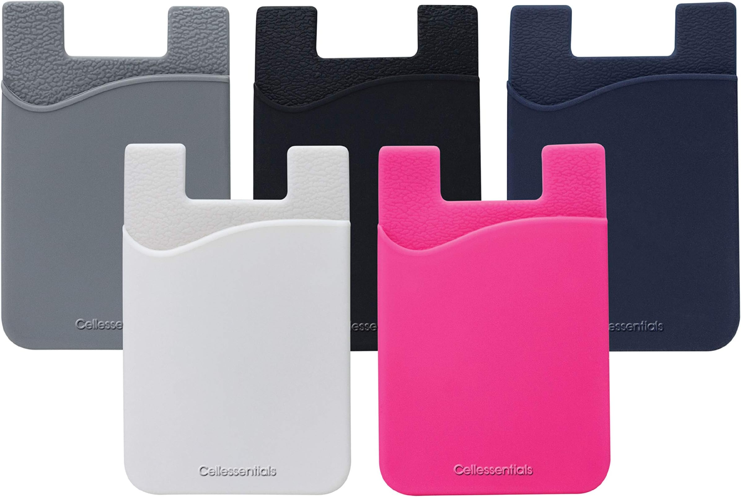 USA Merchant - Cellessentials Redesigned Card Holder - Silicone Stick on Cell Phone Wallet with Pocket for Credit Card ID Business Card - iPhone Android & Smartphones (White, Grey, Pink, Black, Navy)