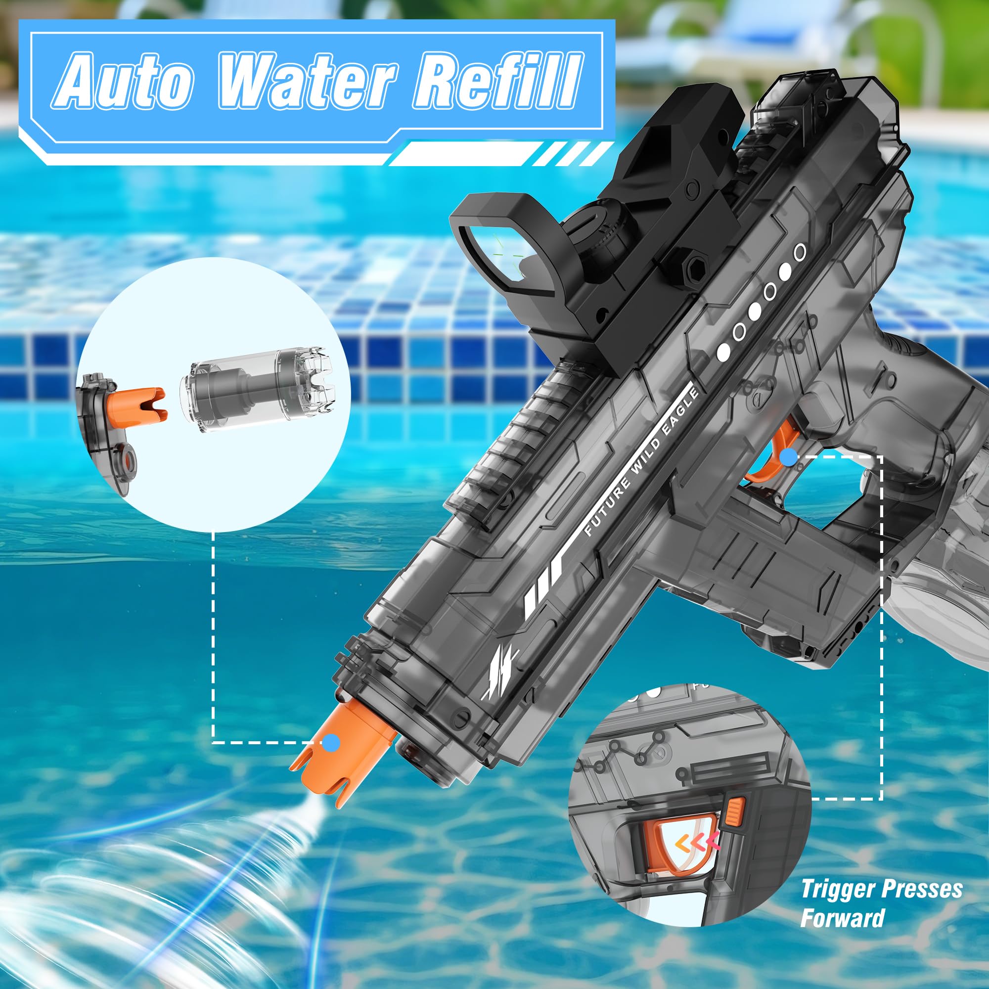 Electric Water Guns for Adults & Kids,Realistic Automatic Water Gun with 26-32 FT Long Range,800ml Large Water Tank,Splash-Resistant Design,Summer Outdoor Pool Beach Toy for Backyard Games(Black)