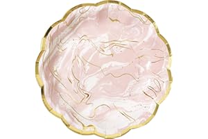 Talking Tables Porcelain Marble 7" Gold Foil Paper Plates for a Tea Party or Birthday,(12 Pack), Multicolor(PPM-Plate)