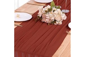 SAJOO Terracotta Cheesecloth Table Runner 10ft Boho Gauze Runner for Thanksgiving Fall Wedding Baby Bridal Shower Party Decorations 32x120 Inches Long Rustic Cheese Cloth Table Runner