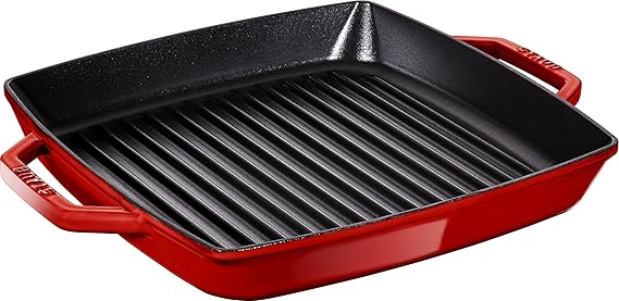 Staub 40511-784-0 Grillpfanne, rechteckige mit zwei Griffen, 33 cm, Gusseisen, kirschrot