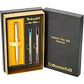 Urhomefull Luxury Ballpoint Pen with 24K Gold Trim, Switzerland Tip Point with Black Ink Refills, Fancy Ball Point Pen Gift Set for Men Women, Nice Writing Pens for Chirtmas,Silver