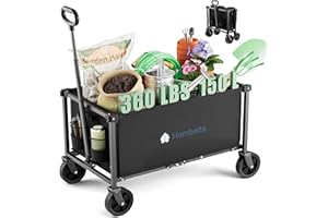 Hombetta Collapsible Wagon Cart with Wheels, 150L Lightweight Foldable Utility Cart, Portable Rolling Wagon for Garden, Shopping, Sports, Camping, Transport, Black