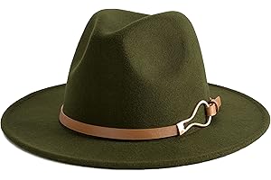 EOGIMI Fashion Women Wide Brim Fedora Floppy Panama Hat with Belt Buckle