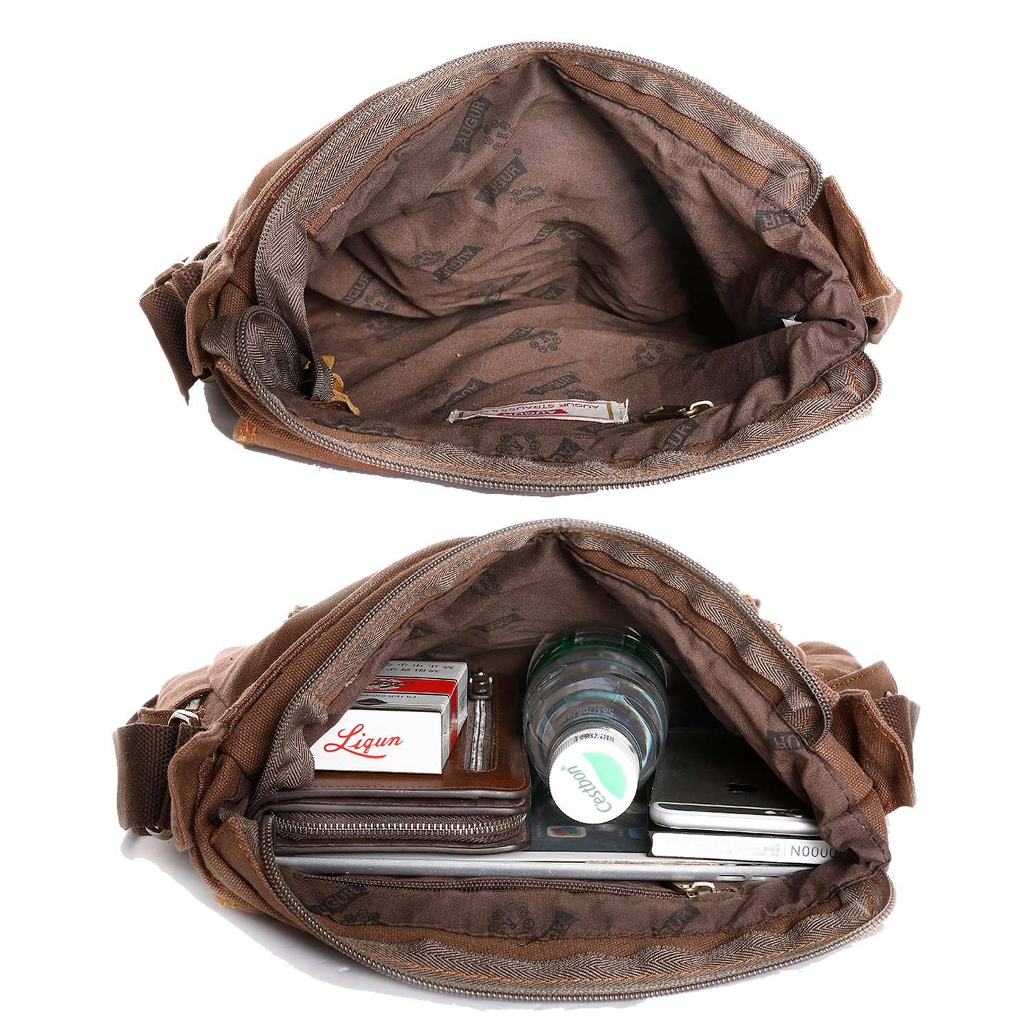 Mupack Small Casual Handbag Travel Canvas Bag Shoulder Bag Messenger Cross Body Sling Bag Crazy Horse Leather Handbag Coffee