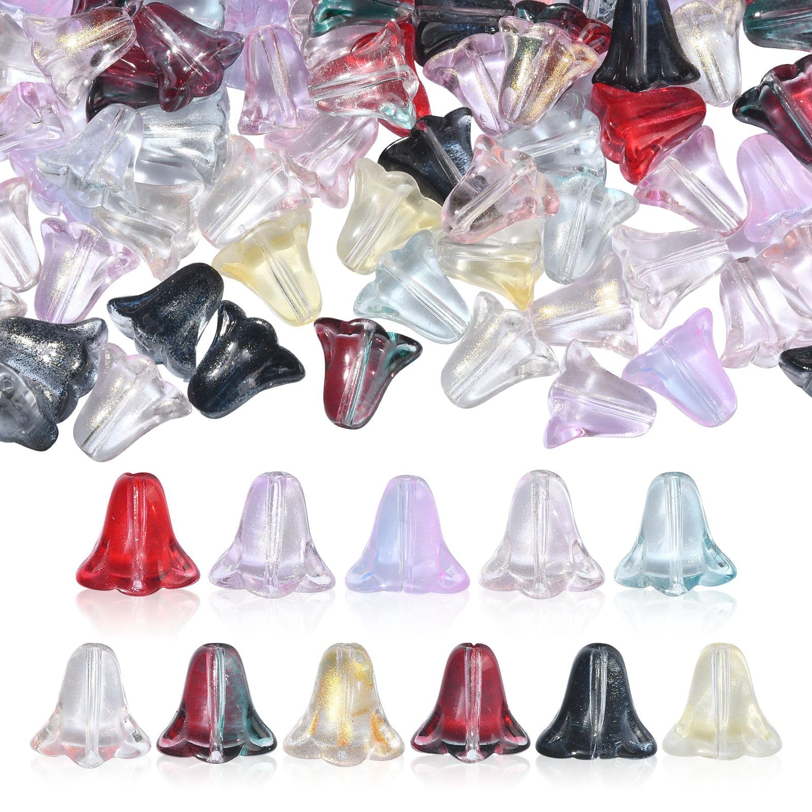 UR URLIFEHALL 100 Pcs Translucent Glass Flower Bead Caps Morning Glory Flower Shaped Beads for DIY Jewellery Making Hair Accessories