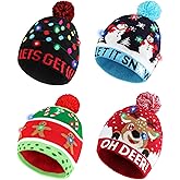 Blowata Light Up Christmas Hat, Christmas Knitted Beanie Hat, Cute Cartoon Design Xmas Knit Cap With 6 Colorful LED Lights