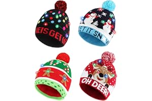 Blowata Light Up Christmas Hat, Christmas Knitted Beanie Hat, Cute Cartoon Design Xmas Knit Cap With 6 Colorful LED Lights