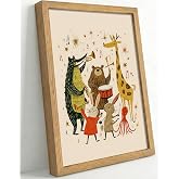 Wood Framed Funny Animals Band Canvas Wall Art, Cute Safari Animals Playing Instruments Poster Print.Modern Whimsical Nursery Music Painting Picture for Music Lovers Wall Decor 12x16in