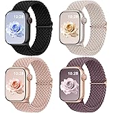 DaQin 4 Pack Braided Stretchy Solo Loop for Apple Watch Bands Women Men 40mm 41mm 42mm 44mm 45mm 46mm 49mm 38mm, Soft Nylon Elastic Sport Strap for iWatch Band Series 11 10 9 8 7 6 5 4 3 2 1 SE Ultra