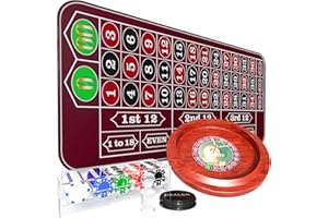 iEsstros Roulette Mat Roulette Wheel Set for Adults with Rubber Roulette Table Mat 35" x 16" Wood Roulette Wheel 11 Inch 100 Poker Chips Set Win Mark Dealer Button-Red