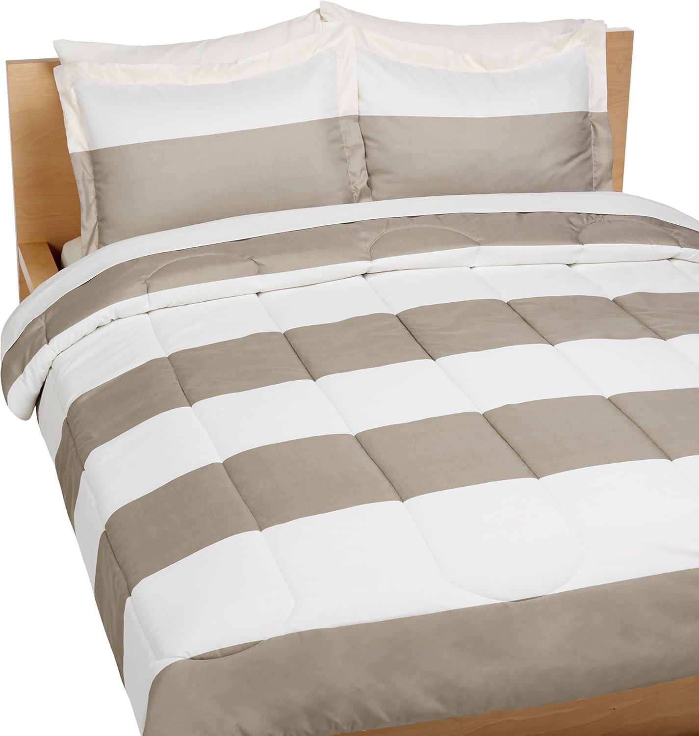 Basics 7-Piece Light-Weight Microfiber Bed-In-A-Bag Comforter Bedding Set - Full or Queen, Reversible Grey Stripe: Home & Kitchen