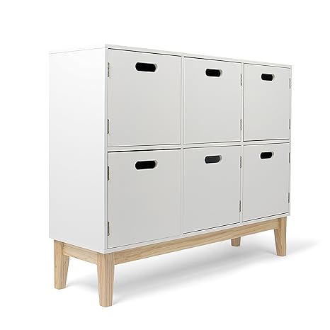 Kledio Kinder Holzkommode in weiß, Kinderregal aus Holz mit 6 Fächern, Kommode bestens geeignet für das Kinderzimmer