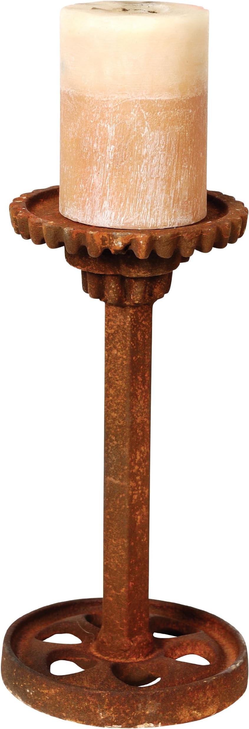 Wilco Imports Metal Rustic Industrial Gear Candle Holder, 5.25 by 5.25 by 10.25-Inch High