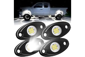 4 Pods White Rock Lights, Heefrole LED Rock Lights IP68 Waterproof Shakeproof Wide Angle Anti-Corrosion Pure White Rock Lights for Trucks Jeep UTV ATV SUV Boat Underglow Lighting Kit