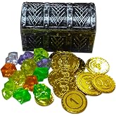 HOPELJ Kids Mini Pirate Treasure Chest Toys - Small Pirate Chest Toy Set Party Favors Supplies for Boys Girls Party (Includes 12 Plastic Gold Coins + 12 Gemstones)