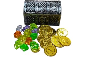 HOPELJ Kids Mini Pirate Treasure Chest Toys - Small Pirate Chest Toy Set Party Favors Supplies for Boys Girls Party (Includes 12 Plastic Gold Coins + 12 Gemstones)