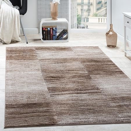 Paco Home Designer Teppich Modern Wohnzimmer Teppiche Kurzflor Karo Meliert Braun Beige, Grösse:70x140 cm