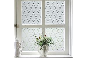 VELIMAX Lattice Frosted Window Film Window Privacy Film Static Cling Window Vinyl Opaque Glass Sticker Non Adhesive Anti-UV 17.7x78.7 inches