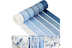 HUIHUANG Dusty Blue Ribbon Set Double-Faced Satin Ribbon 1 inch Dusty Blue Wedding Ribbons for Flower Bouquet Wedding Bridal Shower Baby Shower Decor Hairs Gift Wrap Crafts- 6 Color X 5 Yards Each
