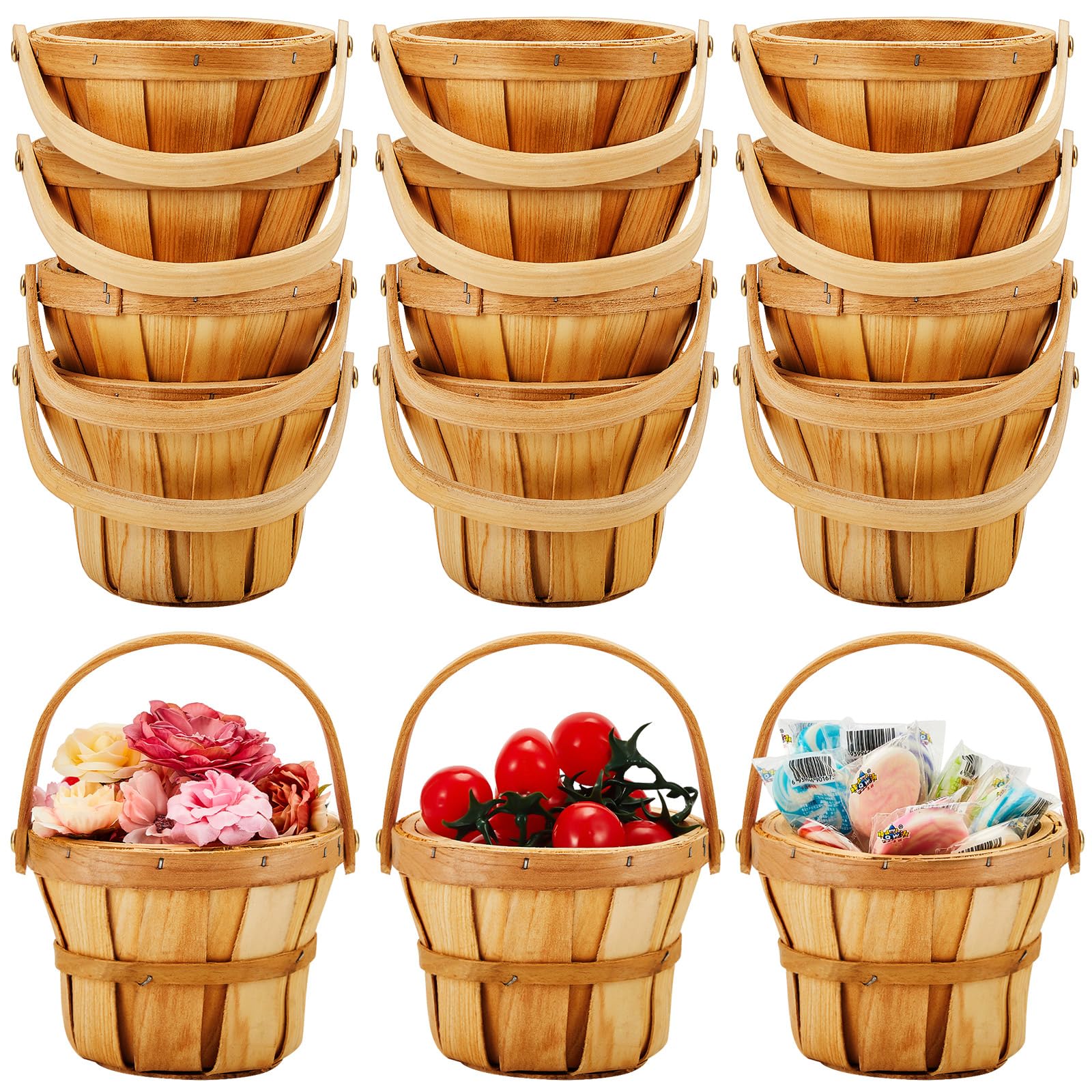 Photo 1 of Marsui 15 Pcs Mini Wooden Apple Baskets Bulk for Gifts 4 x 5.1 Inch Farmers Market Berry Baskets with Handle for Fall Picnic Garden Picking Fruit Strawberry Flowers Crafts Home Wedding Party Decor